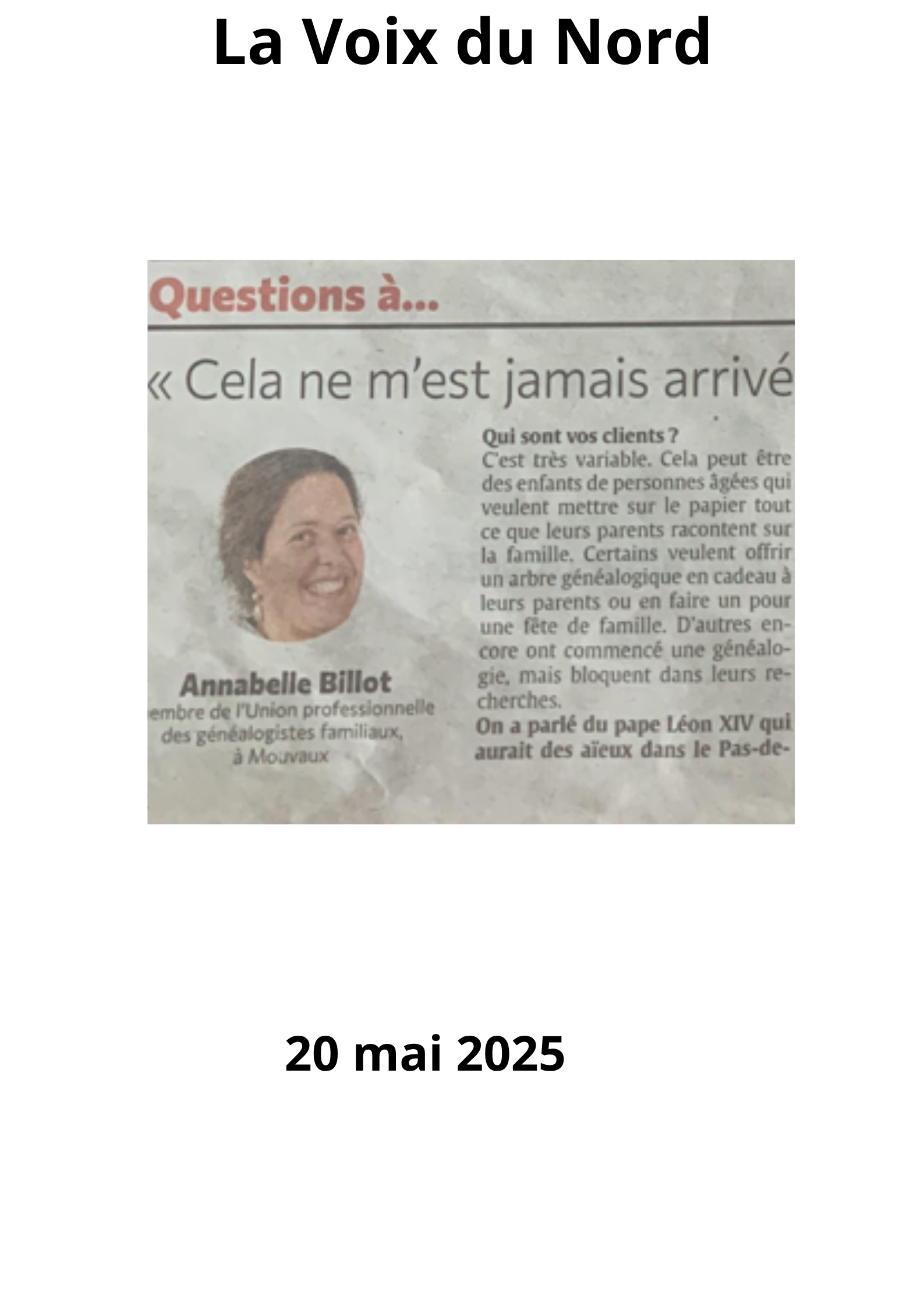 Interview Annabelle BILLOT dans la Voix du Nord